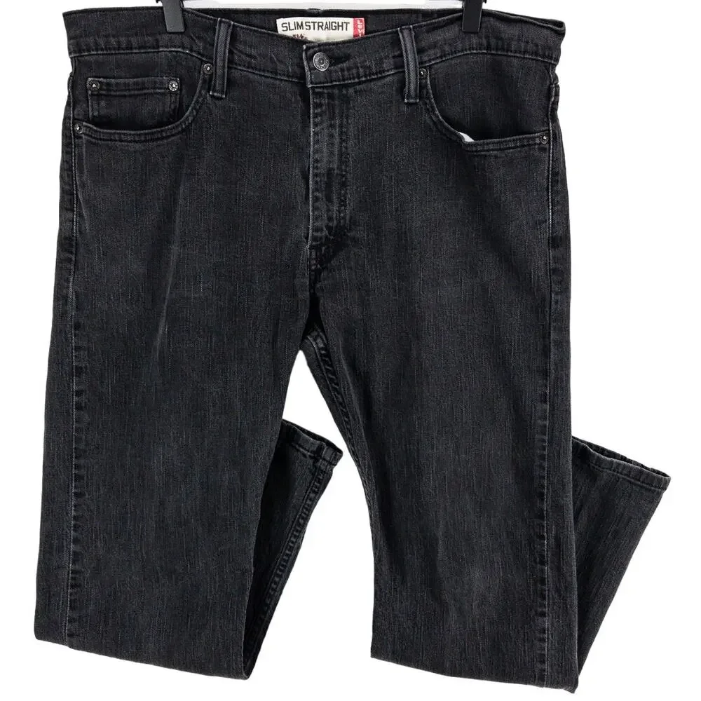 Levi's 514 Slim Straight Jeans Men's 38x30 Black Textured Stretch Denim